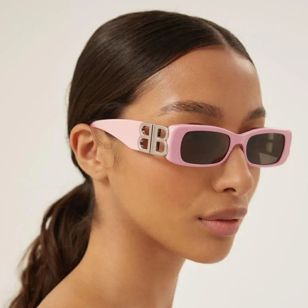 SALE! NEW Balenciaga BB0096S 012 Pink Silver Grey Rectangle Unisex Sunglasses